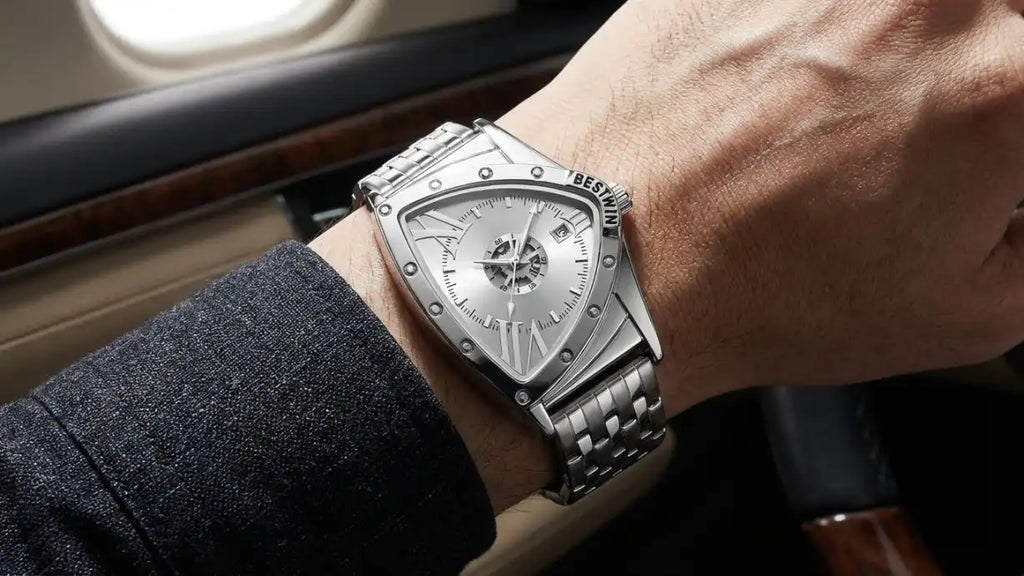 AURION Men's Triangular Stainless Steel Watch